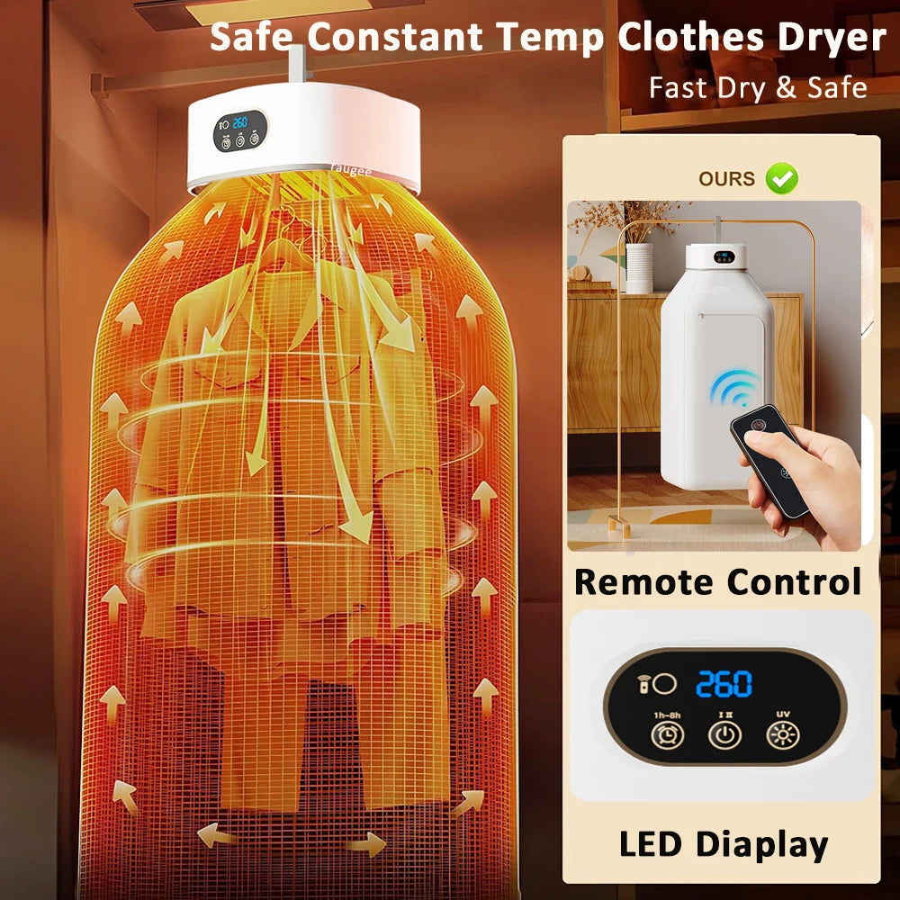Portable Electric Clothes Dryer – Foldable Smart Laundry Dryer with Timer & Remote Control