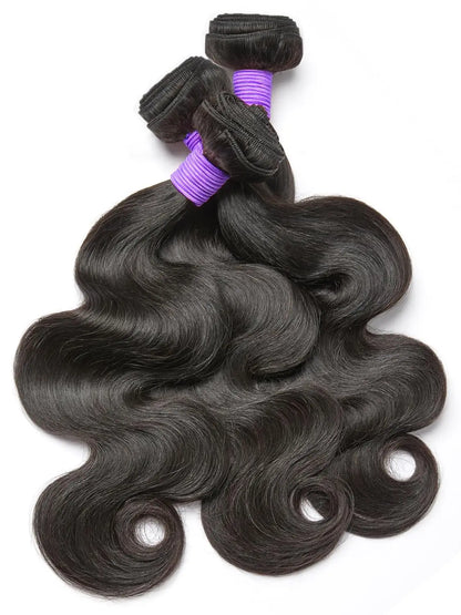 Brazilian Body Wave Human Hair Bundles with 4x4 Lace Closure – 3 Bundle Virgin Hair Set, Natural Black”