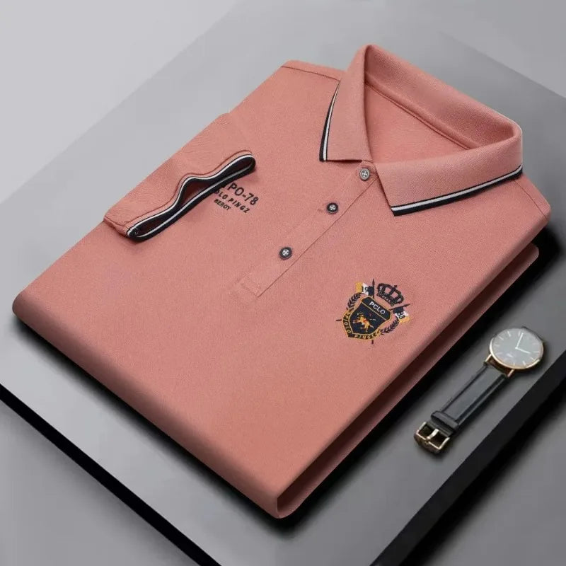 Men’s Embroidered Polo Shirt with Complimentary Wristwatch – Summer Short Sleeve Casual Set