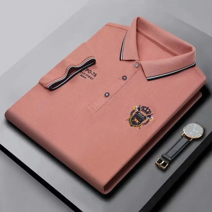Men’s Embroidered Polo Shirt with Complimentary Wristwatch – Summer Short Sleeve Casual Set