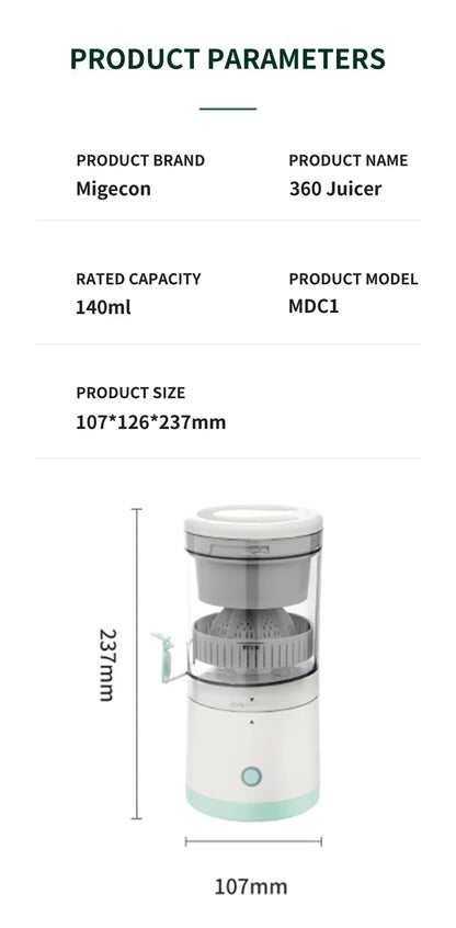 Fully Automatic Fruit Juicer Portable Household Juice Machine with Residue Separation