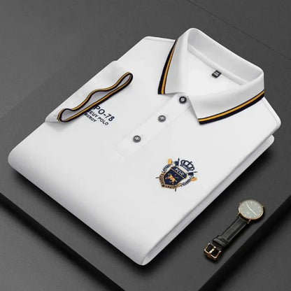 Men’s Embroidered Polo Shirt with Complimentary Wristwatch – Summer Short Sleeve Casual Set