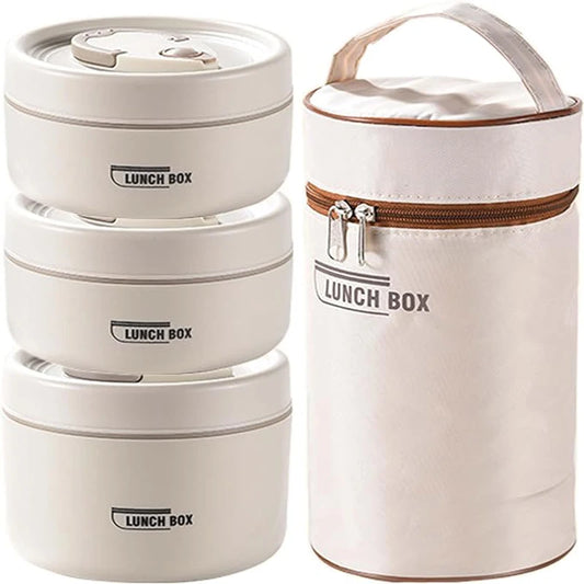 Portable Insulated Food Lunch Container Set – Thermal Lunch Box with 3 Stackable Compartments for Adults and Kids