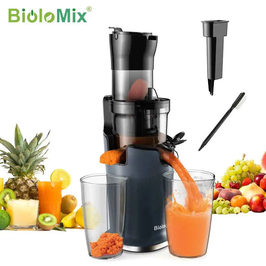 BioloMix Cold Press Juicer – 200W Slow Masticating Juice Extractor with 78mm Wide Feed Chute for Whole Fruits and Vegetables