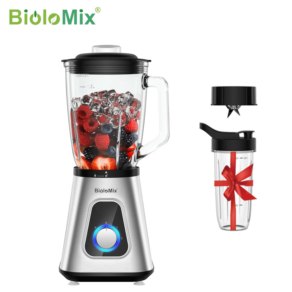 Powerful BioloMix 1300W Glass Blender – 1.5 L Jar & Personal Cup for Smoothies, Frozen Drinks and Sauces