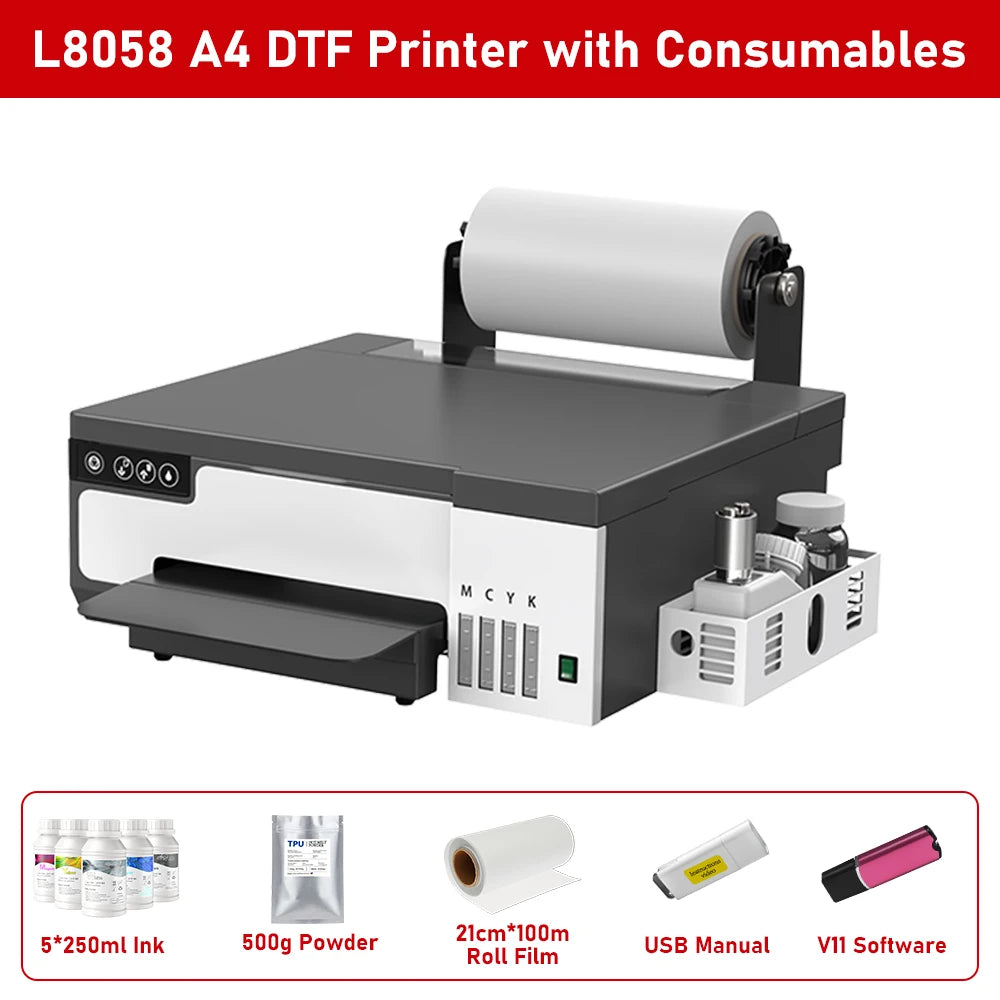 FlexiFilm XP600 DTF Printer Kit – 8.5"/13" A4/A3 Direct-to-Film Machine for T-Shirts & Apparel