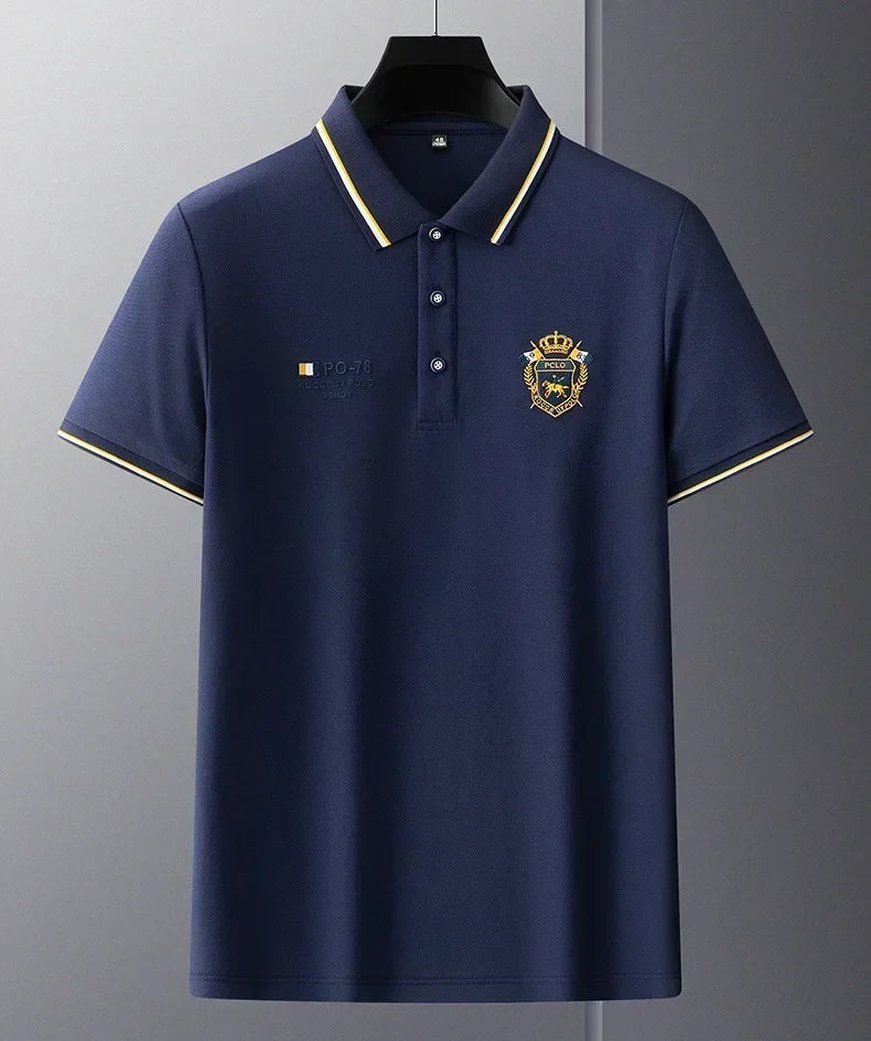 Men’s Embroidered Polo Shirt with Complimentary Wristwatch – Summer Short Sleeve Casual Set