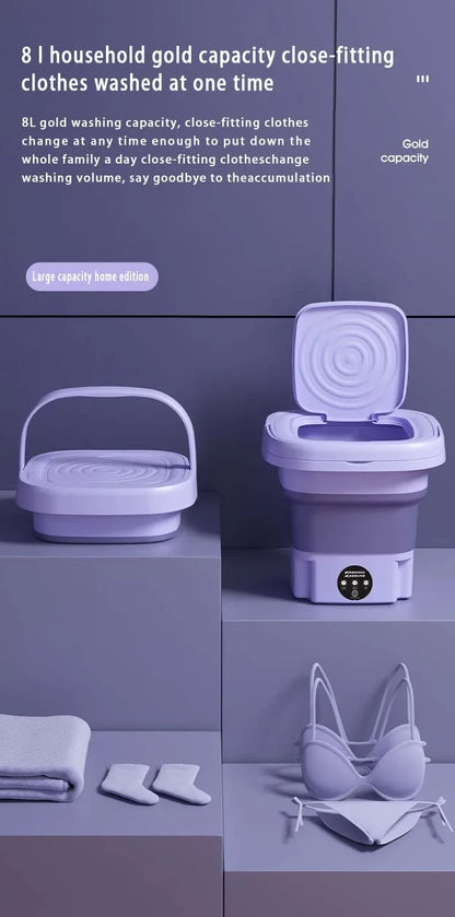 Mini Folding Washing Machine – 8L Portable Laundry Bucket for Dorms & Travel