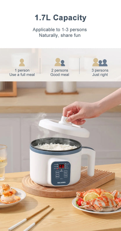 1.7L Electric Rice Cooker – Non-Stick Multi Cooker with Steamer, Smart Mechanical Controls, 220V