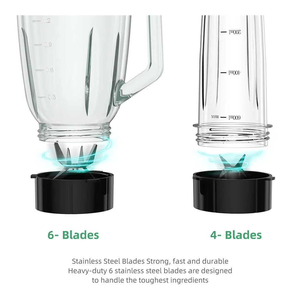 Powerful BioloMix 1300W Glass Blender – 1.5 L Jar & Personal Cup for Smoothies, Frozen Drinks and Sauces