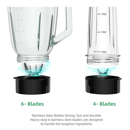 Powerful BioloMix 1300W Glass Blender – 1.5 L Jar & Personal Cup for Smoothies, Frozen Drinks and Sauces