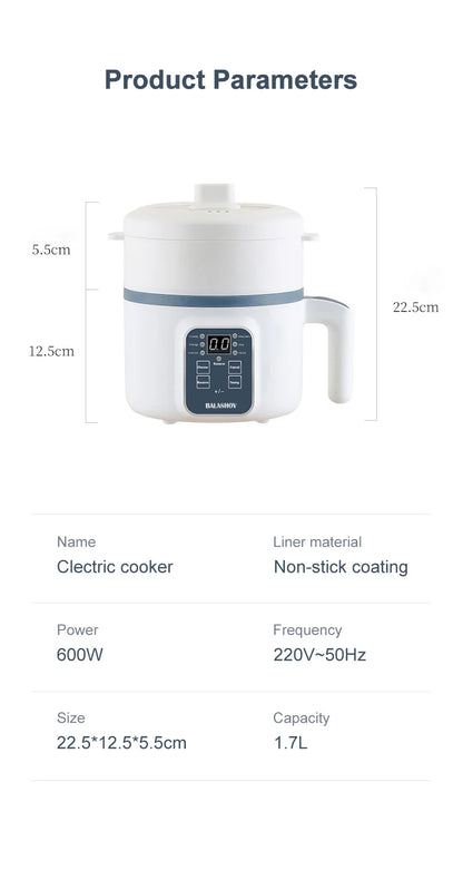 1.7L Electric Rice Cooker – Non-Stick Multi Cooker with Steamer, Smart Mechanical Controls, 220V
