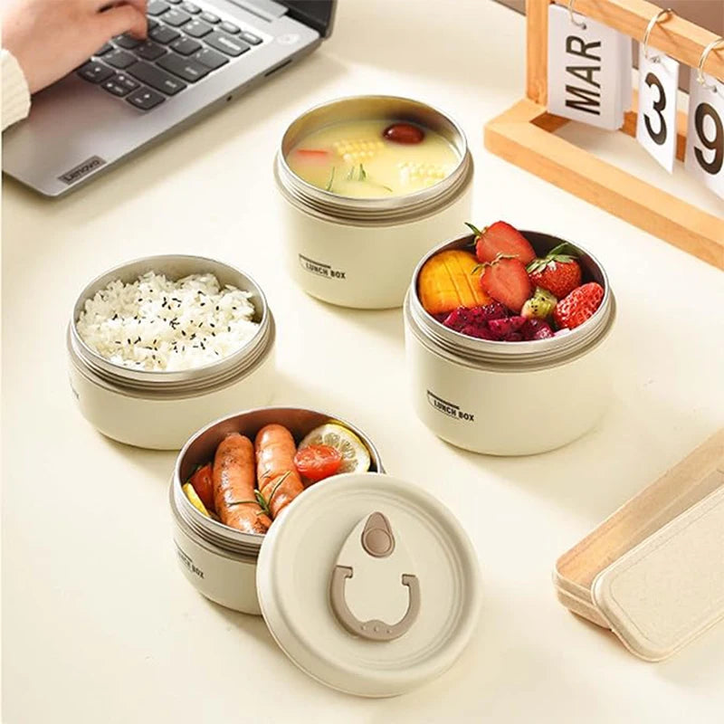Portable Insulated Food Lunch Container Set – Thermal Lunch Box with 3 Stackable Compartments for Adults and Kids