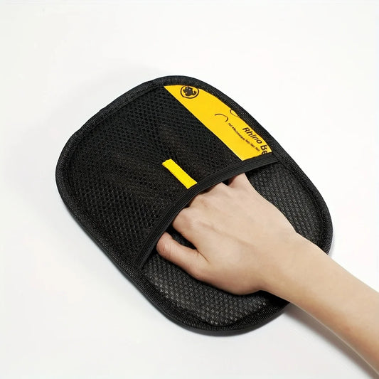 Upgraded Large Pet Hair Removal Gloves – Black Cat & Dog Grooming Mitts with Yellow Trim