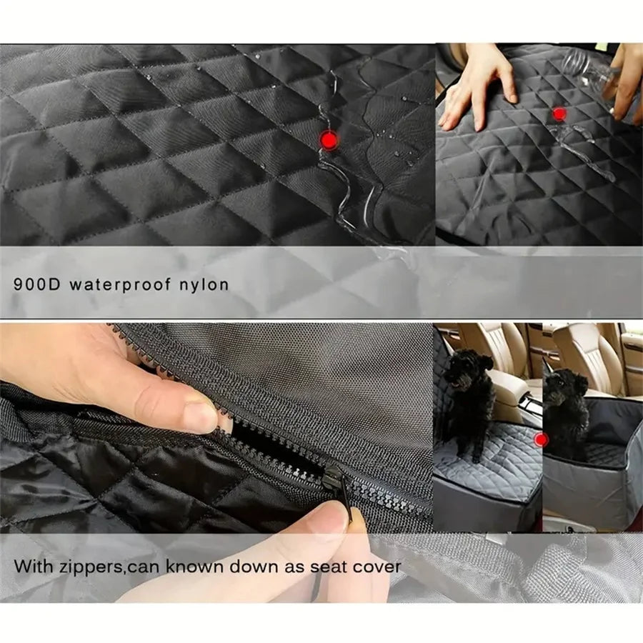 Quilted Waterproof Fabric Dog Car Seat Cover – Anti-Slip Pet Booster for Cars Trucks and SUVs