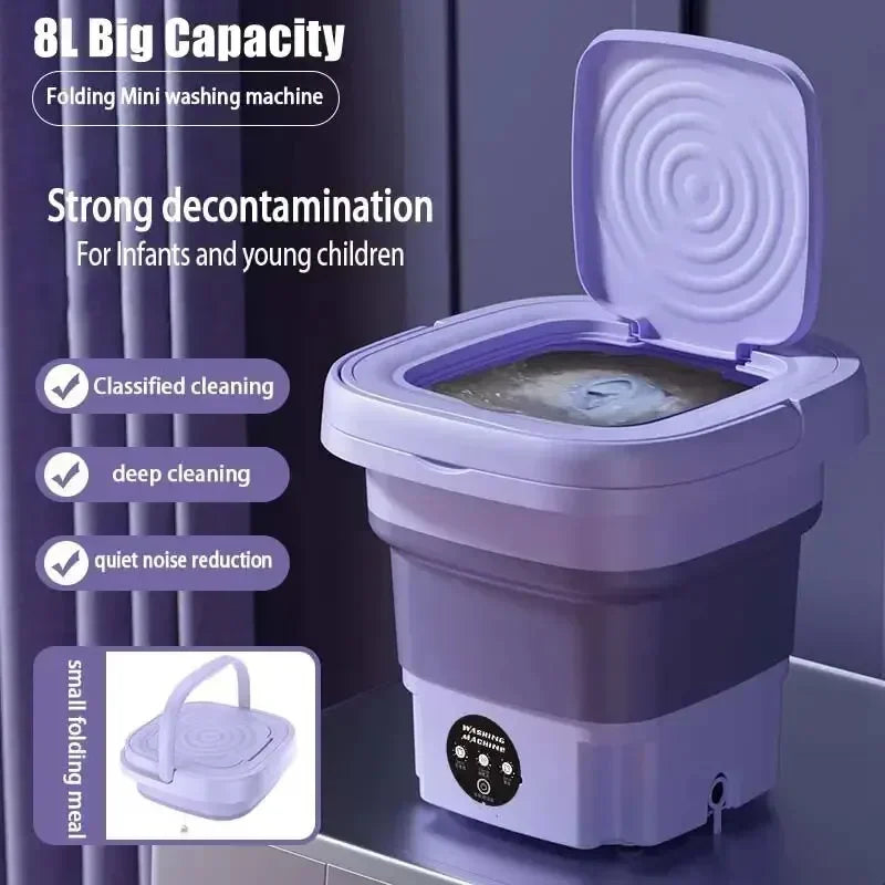 Mini Folding Washing Machine – 8L Portable Laundry Bucket for Dorms & Travel