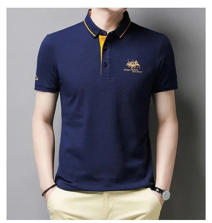 Summer Men’s Embroidered Polo Shirt – Short Sleeve Luxury Casual Lapel T-Shirt, Breathable Lightweight Top