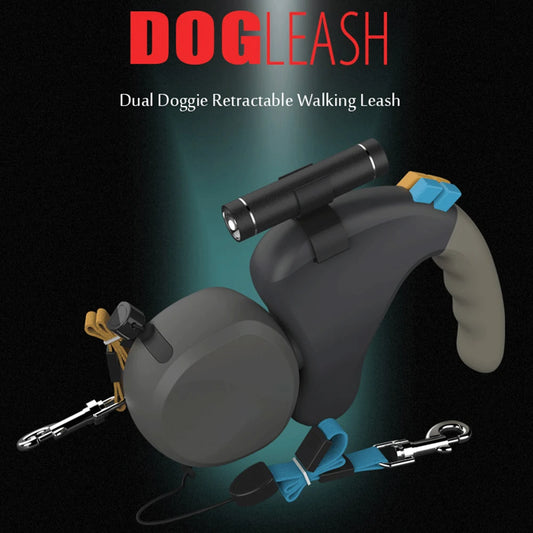Retractable Dual Dog Leash with LED Light – Adjustable Double Pet Walking Rope with 360° Rotation