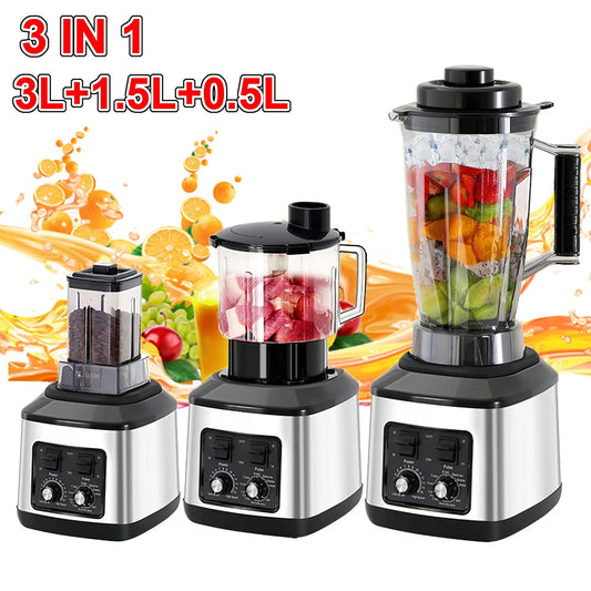 3-in-1 Electric Blender 9500W – Multifunction Juicer, Smoothie Maker and Food Processor with 3L, 1.5L and 0.5L Containers