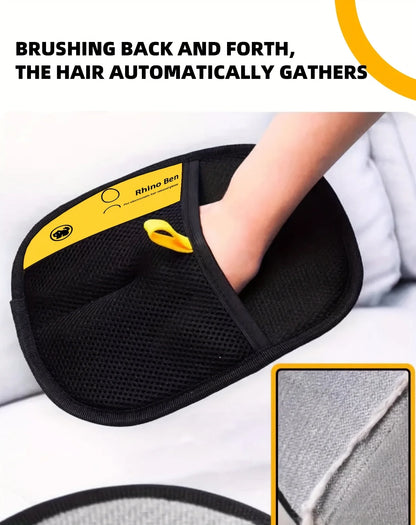 Upgraded Large Pet Hair Removal Gloves – Black Cat & Dog Grooming Mitts with Yellow Trim