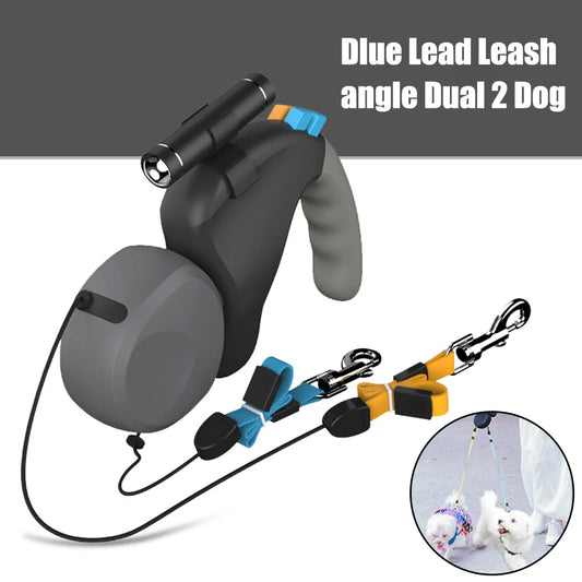 Retractable Dual Dog Leash with LED Light – Adjustable Double Pet Walking Rope with 360° Rotation