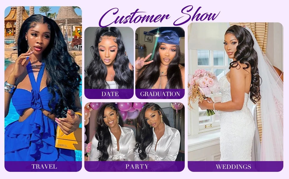 Brazilian Body Wave Human Hair Bundles with 4x4 Lace Closure – 3 Bundle Virgin Hair Set, Natural Black”