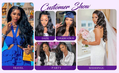 Brazilian Body Wave Human Hair Bundles with 4x4 Lace Closure – 3 Bundle Virgin Hair Set, Natural Black”