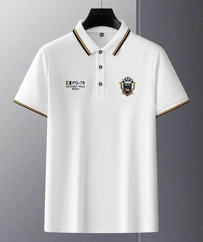 Men’s Embroidered Polo Shirt with Complimentary Wristwatch – Summer Short Sleeve Casual Set
