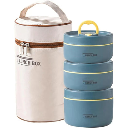 Portable Insulated Food Lunch Container Set – Thermal Lunch Box with 3 Stackable Compartments for Adults and Kids