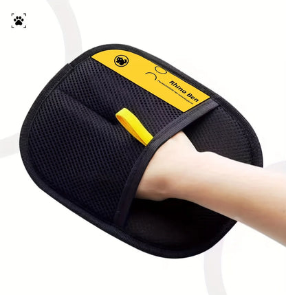 Upgraded Large Pet Hair Removal Gloves – Black Cat & Dog Grooming Mitts with Yellow Trim