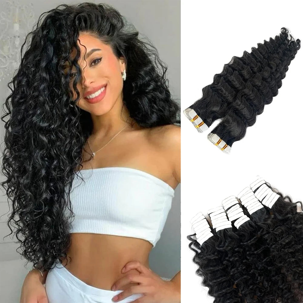 XBeauty SilkenWave™ Seamless Curl Extensions – 100% Real Brazilian Human Hair (Natural Black)