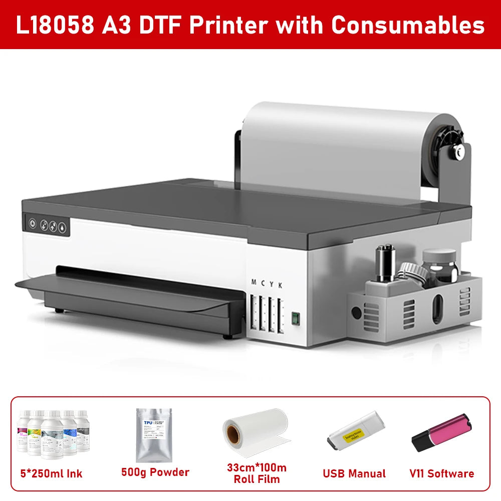 FlexiFilm XP600 DTF Printer Kit – 8.5"/13" A4/A3 Direct-to-Film Machine for T-Shirts & Apparel