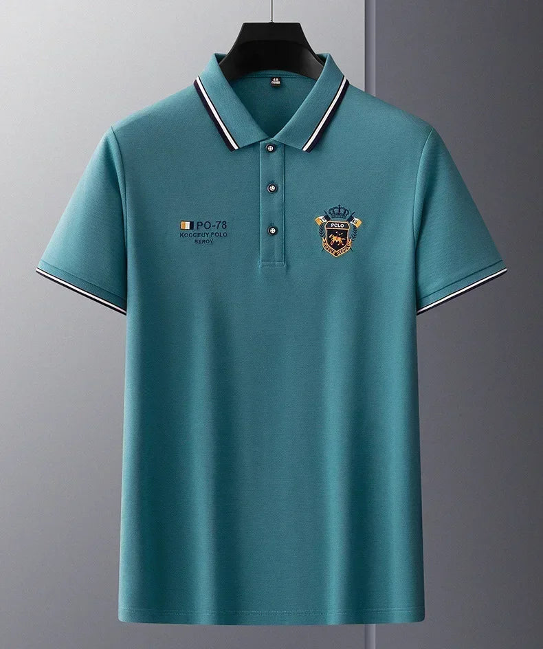Men’s Embroidered Polo Shirt with Complimentary Wristwatch – Summer Short Sleeve Casual Set