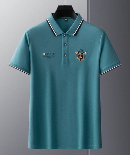 Men’s Embroidered Polo Shirt with Complimentary Wristwatch – Summer Short Sleeve Casual Set
