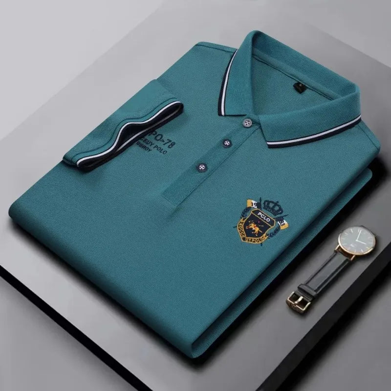 Men’s Embroidered Polo Shirt with Complimentary Wristwatch – Summer Short Sleeve Casual Set