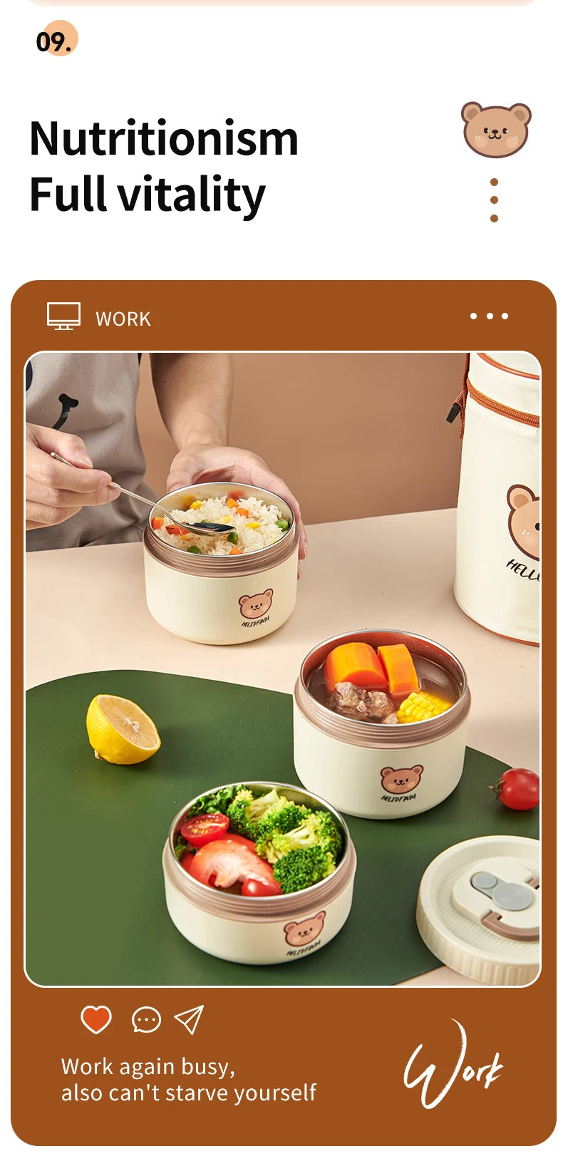 Stainless Steel Thermal Bento Lunch Box Large Capacity Insulated Food Container
